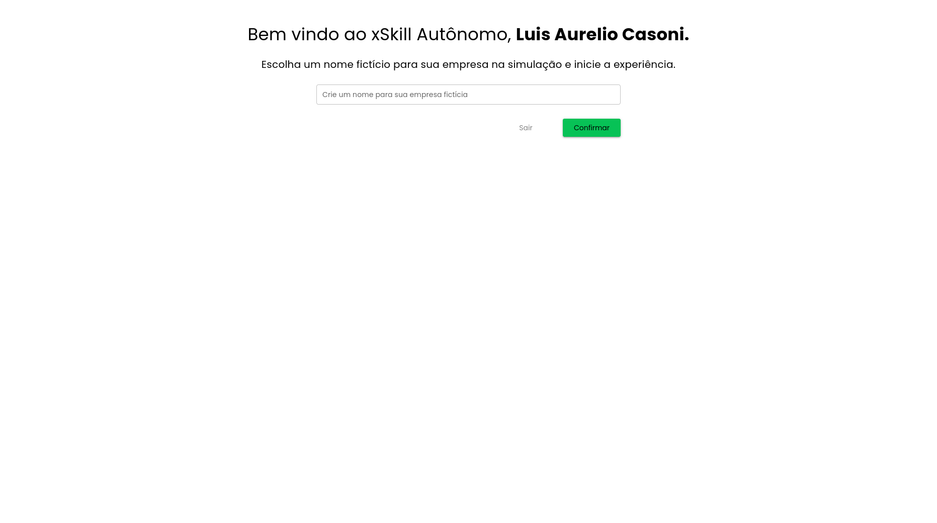Formulário para indicação do nome da empresa para a criação do treinamento