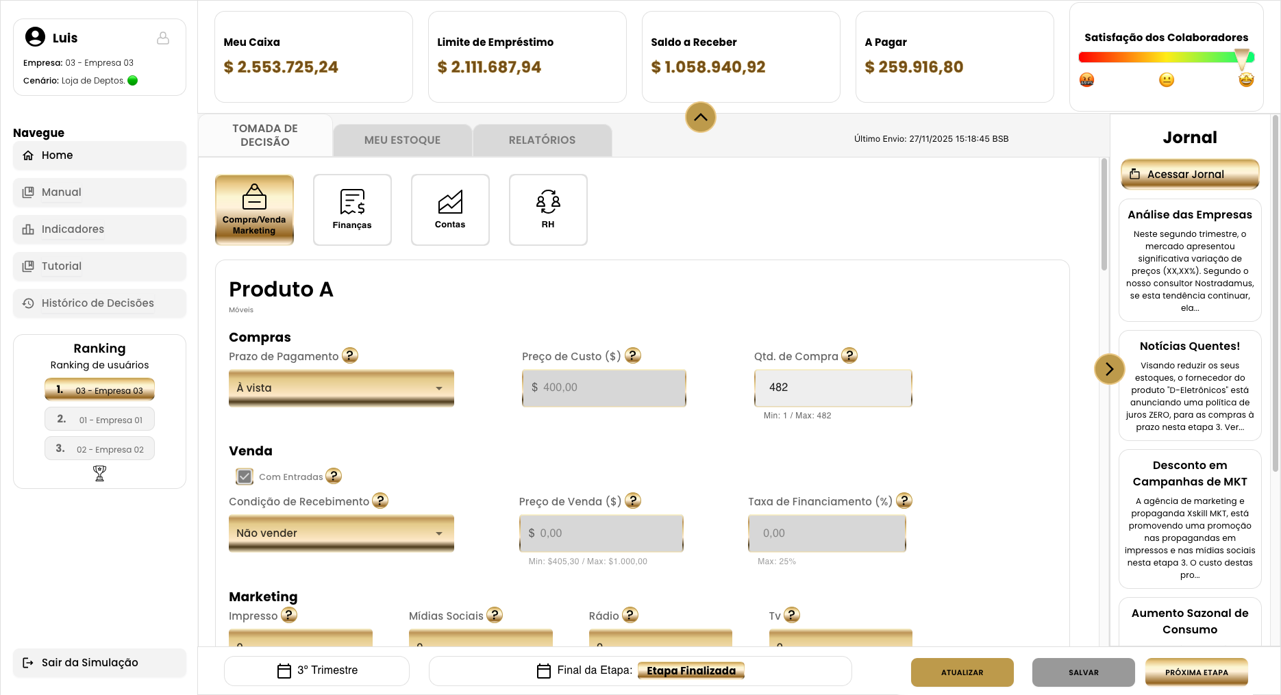 Página inicial da Tomada de Decisão